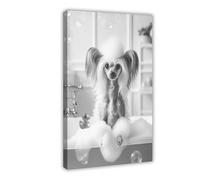 ZJIXAOSD Chinese Crested Dog Funny Bathroom Decoration, Pet Portrait, Dog Canvas Art Wall Decor Posters Home Bar Restaurant Garage Cafe Logo Gift 20x30inch(50x75cm)