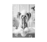 ZJIXAOSD Chinese Crested Dog Funny Bathroom Decoration, Pet Portrait, Dog Canvas Modern Poster Wall Art Prints Paintings Living Room Bedroom Decor 12x18inch(30x45cm)