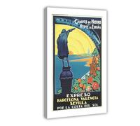 ZJIXAOSD Expreso Barcelona Valencia Seville Por La Costa Del Sol, Spain Vintage Travel Poster Canvas Wall Art Posters And Prints Room Aesthetic Bedroom Office Decor 24x36inch(60x90cm)
