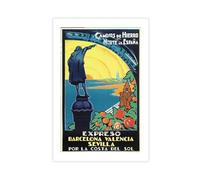 ZJIXAOSD Expreso Barcelona Valencia Seville Por La Costa Del Sol, Spain Vintage Travel Poster Canvas Wall Art Posters And Prints Room Aesthetic Bedroom Office Decor 12x18inch(30x45cm)