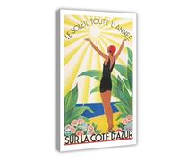 ZJIXAOSD French Riviera Is Sunny All Year Round Vintage Travel Poster Canvas Wall Art Posters And Prints Room Aesthetic Bedroom Office Decor 24x36inch(60x90cm)