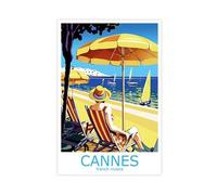 ZJIXAOSD French Riviera Travel Poster Canvas Art Wall Decor Posters Home Bar Restaurant Garage Cafe Logo Gift 24x36inch(60x90cm)