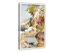 ZJIXAOSD French Riviera Vintage Travel Poster 1 Canvas Wall Art Posters And Prints Room Aesthetic Bedroom Office Decor 20x30inch(50x75cm)