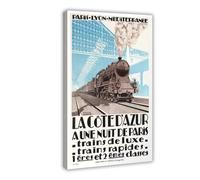 ZJIXAOSD French Riviera with A Night from Paris, Luxury Train Retro Travel Poster Canvas Wall Art Posters And Prints Room Aesthetic Bedroom Office Decor 16x24inch(40x60cm)