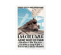 ZJIXAOSD French Riviera with A Night from Paris, Luxury Train Retro Travel Poster Canvas Wall Art Posters And Prints Room Aesthetic Bedroom Office Decor 16x24inch(40x60cm)