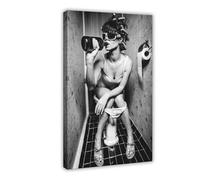 ZJIXAOSD Funny Bathroom Decor, Weird Stuff, Pin-up Girl, Bathroom Art, Lady Drinking Canvas Modern Poster Wall Art Prints Paintings Living Room Bedroom Decor 24x36inch(60x90cm)