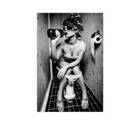 ZJIXAOSD Funny Bathroom Decor, Weird Stuff, Pin-up Girl, Bathroom Art, Lady Drinking Canvas Modern Poster Wall Art Prints Paintings Living Room Bedroom Decor 12x18inch(30x45cm)