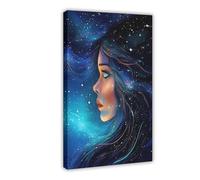 ZJIXAOSD Galaxy Girl, Cosmic Portrait, Starry Night, Space Themed Art Canvas Modern Poster Wall Art Prints Paintings Living Room Bedroom Decor 16x24inch(40x60cm)