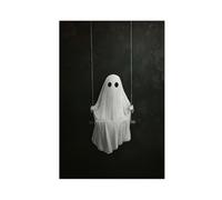 ZJIXAOSD Ghost on The Swing, Cute Little Ghost Face, Weird Gothic Dark College Style Canvas Modern Poster Wall Art Prints Paintings Living Room Bedroom Decor 16x24inch(40x60cm)