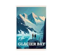 ZJIXAOSD Glacier Bay Watercolor National Park Trends USA National Park Travel Mountain Park Hiking Canvas Art Wall Decor Posters Home Bar Restaurant Garage Cafe Logo Gift 24x36inch(60x90cm)