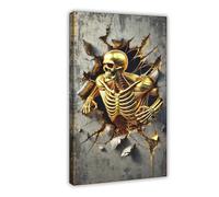 ZJIXAOSD Golden Skull Awakening of The Cage Canvas Wall Art Posters And Prints Room Aesthetic Bedroom Office Decor 12x18inch(30x45cm)