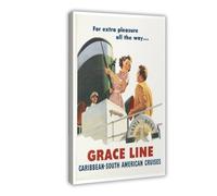 ZJIXAOSD Grace Line Caribbean South America Cruise Vintage Travel Poster Canvas Art Wall Decor Posters Home Bar Restaurant Garage Cafe Logo Gift 16x24inch(40x60cm)