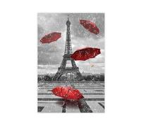 ZJIXAOSD in Paris Red Umbrella Is Filling The Rainy Sky Creating A Magical Scene of Elegance Canvas Art Wall Decor Posters Home Bar Restaurant Garage Cafe Logo Gift 16x24inch(40x60cm)