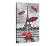 ZJIXAOSD in Paris Red Umbrella Is Filling The Rainy Sky Creating A Magical Scene of Elegance Canvas Art Wall Decor Posters Home Bar Restaurant Garage Cafe Logo Gift 12x18inch(30x45cm)