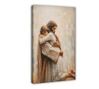 ZJIXAOSD Jesus Hugs Girl And Leaves Modern Christianity 2 Canvas Wall Art Posters And Prints Room Aesthetic Bedroom Office Decor 12x18inch(30x45cm)