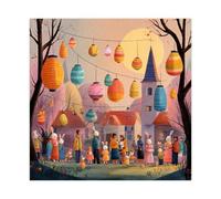 ZJIXAOSD Vintage Easter Market Art Print - Colorful Eggs And Bunny Home Decor Canvas Art Wall Decor Posters Home Bar Restaurant Garage Cafe Logo Gift 20x20inch(50x50cm)