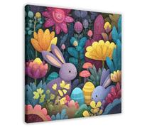 ZJIXAOSD Vintage Easter Market Art Print - Colorful Eggs And Bunny Home Decor Canvas Modern Poster Wall Art Prints Paintings Living Room Bedroom Decor 20x20inch(50x50cm)