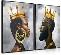 ZJJARTYB 2 Pcs African King and Queen Wall Art Black Couple Canvas Prints African American Love Poster Black Girl Black Man Wall Decor Painting for Living Room Bedroom Bathroom 16x24in Unframed