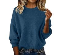 ZJKESDIOAW Jumper Womens Sweaters Jumpers for Women UK Casual Long Sleeve Shirts Solid Color Crew Neck Loose Ladies Sweater Women's Jumper Winter Warm Fleece Sweatshirt Pullover Tops
