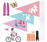 ZJKUBOIS Set of 3 Bicycle Flags for Children, Bicycle Bunting Children's Set with 5 Flagpole, Colourful Bicycle Spokes Decoration, Handlebar Tassels, Bicycle Decoration Accessories for Boys and Girls