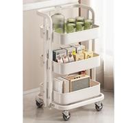 ZJKXJH 3-tier Kitchen Rolling Metal Shelf White 36 Inch, Snack Storage Display Rack Stand for Chips Cookies Gummies Vegetable, Store Pharmacies Tiered Organizer
