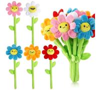 ZJoey 10 Pcs Plush Smile Flower Stuffed Bendable Stems Plush Bouquet Toy Soft Flower 12.6 Inch for Christmas 2025 Mother's Day Girl Girlfriend Wife(Lovely Style)