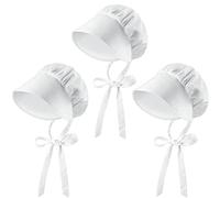 ZJoey 3 Pcs White Mob Cap Costume Pioneer Bonnet Women's Colonial Bonnet Grandma Night Hat Accessories with Adjustable Straps(3 Pcs White)