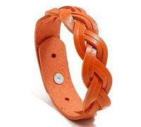 ZJPJMXNN Mens Bracelets Leather,Fashion Solid Braided Twist Leather Bracelet ,Adjustable Simple Versatile Punk Snap Bracelet For Women Men Orange