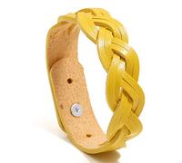 ZJPJMXNN Mens Bracelets Leather,Fashion Solid Braided Twist Leather Bracelet ,Adjustable Simple Versatile Punk Snap Bracelet For Women Men Yellow