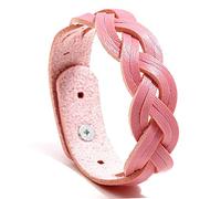 ZJPJMXNN Men'S Leather Bracelet,Fashion Solid Braided Twist Leather Bracelet ，Adjustable Simple Versatile Punk Snap Bracelet For Women Men Pink
