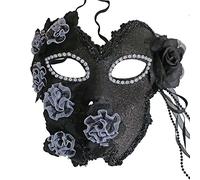 zjpnow Flower Venetian Masquerade Full Face Lace Women Eye Mask for Costume Mardi Gras (Black)