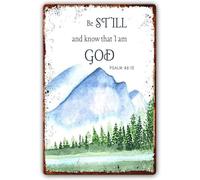 ZJPOJPH Psalm 46:10 Metal Tin Sign Be Still And Know That I Am God, Scripture Wall Art, Bible Verse Wall Decor For Bathroom Painting Wall Artwork For Bedroom Metal Tin Sign 8x12 Inch