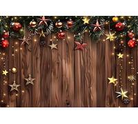 ZJRBJB 10x8ft Christmas Brown Wooden Decorations Backdrop Xmas Christmas Ball Wood Board Gold Star Fairy Tales Background Wonderland Winter New Year Children Birthday Party Banner Photo Booth
