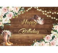 ZJRBJB 10x8ft Cowboy Western Birthday Party Decorations Backdrop Wild West Brown Wood Wall Pink Flower Baby Shower Background Farm Rustic Wooden Boots Hat Newborn Gender Reveal Banner Photo Booth