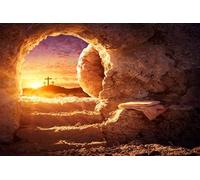 ZJRBJB 10x8ft Easter Backdrop Resurrection Jesus Christ Cross Empty Tomb Decorations Background Christian Religious Church Events Holy Light Sunrise Stone Cave Photo Booth Props