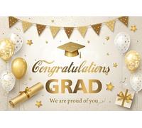 ZJRBJB 10x8ft Graduation Photo Backdrop Golden White Balloon Gift Graduation Decorations Background Celebration Congrats Grad Class of 2026 Student Graduate Prom Party Birthday Banner Photo Booth