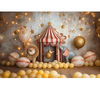 ZJRBJB 7x5ft Red Carnival Circus Decorations Backdrop Balloon Stars Birthday Party Background Lions Elephants Animals Baby Shower Trunk Or Treat Halloween Birthday Banner Photo Booth