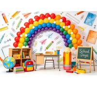 ZJRBJB 8x6ft Welcome Back to School Backdrop White Wall First Day of School Classroom Decorations Background Hand Painted Pencils House Kindergarten Preschool School Picture Banner