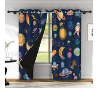 ZJRBJB Star Galaxy Space Planets Curtains Rocket Navy Spaceman Blinds Light Filtering Window Treatment for Living Room Bedroom Total Playroom Blackout Curtain 2 Panels Drapes with Grommets 53''Wx84''L
