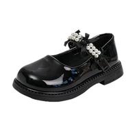 ZJstyle Girls Princess Shoes Leather Party Shoe Girls' Mary Jane Flat Shoes Kids School Shoes with Peal Ankle Strap PU Children's Footwear Wedding Dress Up Shoe Cosplay Dance Flat for Girls(Black)