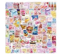 ZJSXINDI 100pcs Cute Kawaii Korean Food & Drink Stickers, Pastel Color, Vinyl Material, Waterproof, Matte Finish, Decorative Stickers for Laptop, Skateboard, Helmet, etc.