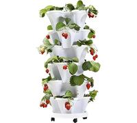ZJTBDATG Vertical Planter 6 Tier Stackable Planters Garden Tower Planters Strawberry Herb Flower and Vegetable Planter Indoor Outdoor Gardening Pots with Removable Wheels,E,6pcs