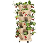 ZJTBDATG Vertical Planter 6 Tier Stackable Planters Garden Tower Planters Strawberry Herb Flower and Vegetable Planter Indoor Outdoor Gardening Pots with Removable Wheels,F,5pcs