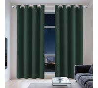 ZJUNLI 100% Blackout Curtains 215 x 240 cm Super Soft Texture Eyelet Room Darkening Textured Curtains for Window Treatment Living Room/Kitchen, Dark Green