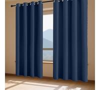 ZJUNLI Blackout Curtains/Grey Curtain Door Curtain 114 x 128 cm Super Soft Texture Eyelet Premium Eyelet Curtains for Bedroom Living Room, Navy Blue