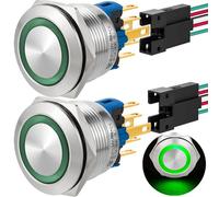ZJWZJH Momentary Push Button Switch 22mm 7/8" Waterproof Mounting Hole 24V 1No + 1Nc Spdt Stainless Steel Industrial Switches Wired 2pcs (Green, Momentary, 24V)
