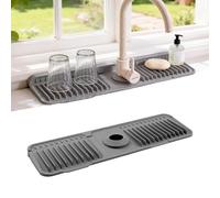 ZJWZLG 17.7" Silicone Sink Splash Guard - Multi-Functional Kitchen Sink Mat with Drip Tray, Sponge Holder & Soap Dish, 6° Slope Design for Easy Drainage, Foldable & Fasten Button for Secure Fit,（Grey）