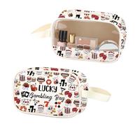 ZJXHPO Casino Gambling Lover Gift Lucky Gambling Bag Cash Clear Makeup Bag For Gambler Poker Player Leather Cosmetic Bag, Lucky PU, No