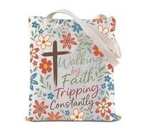 ZJXHPO Christian Tote Bag Walking By Faith Tripping Constantly Reusable Grocery Shopping Bag Jesus Shoulder Bag, Faith Tote, M