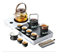 ZJYIGOWL Chinese Black Ceramic Kung Fu Tea Set with Tea Tray and Small Tea Tools,Porcelain Tea Service Suitable for Use in The Office, Tea Room, Home Use, is The Best Choice for Gifts